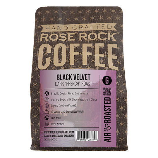 
                  
                    Black Velvet | Ground Coffee | Dark "French" Roast | Rose Rock Coffee | Air Roasted | 12oz | 1lb | 5lb | Sample
                  
                