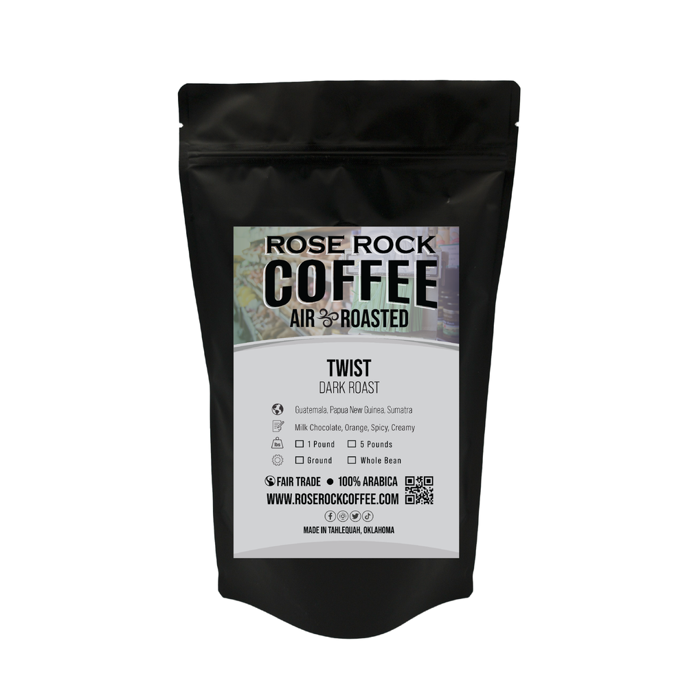 Twist | Ground Coffee | Dark Roast | Rose Rock Coffee | Air Roasted | 12oz | 1lb | 5lb | Sample