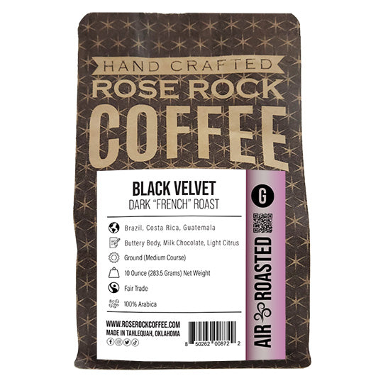 
                  
                    Black Velvet | Ground Coffee | Dark "French" Roast | Rose Rock Coffee | Air Roasted | 10oz | 12oz | 1lb | 5lb | Sample
                  
                