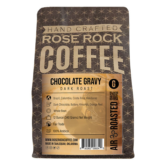 
                  
                    Chocolate Gravy | Ground Coffee | Dark Roast | Rose Rock Coffee | Air Roasted | 10oz | 12oz | 1lb | 5lb | Sample
                  
                