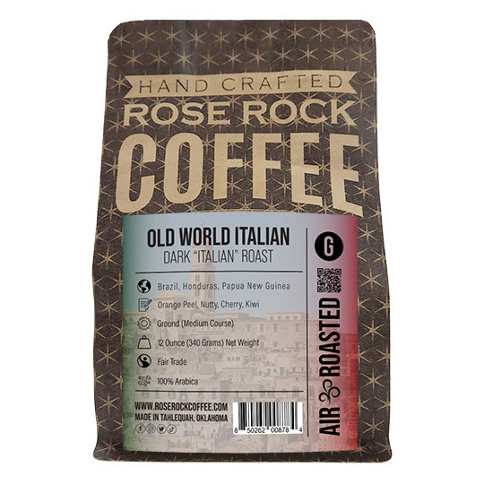 
                  
                    Old World Italian | Ground Coffee | Dark "Italian" Roast | Rose Rock Coffee | Air Roasted | 10oz | 12oz | 1lb | 5lb | Sample
                  
                