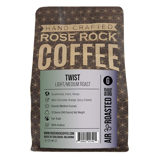 
                  
                    Twist | Ground Coffee | Dark Roast | Rose Rock Coffee | Air Roasted | 10oz | 12oz | 1lb | 5lb | Sample
                  
                