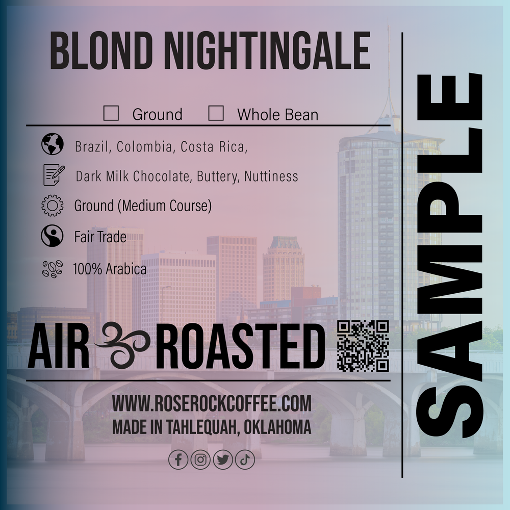 Blond Nightingale | Whole Bean Coffee | Light Roast | Rose Rock Coffee | Air Roasted | 12oz | 1lb | 5lb | Sample
