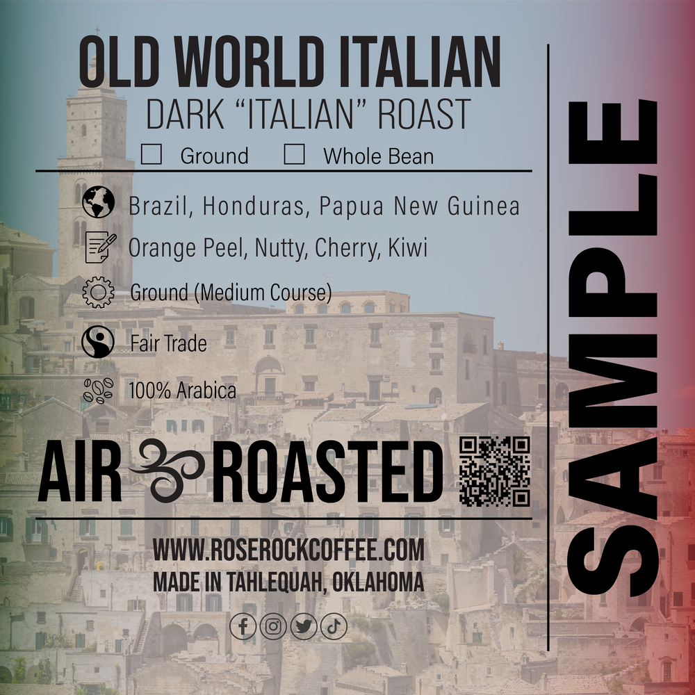 
                  
                    Old World Italian | Whole Bean Coffee | Dark "Italian" Roast | Rose Rock Coffee | Air Roasted | 12oz | 1lb | 5lb | Sample
                  
                