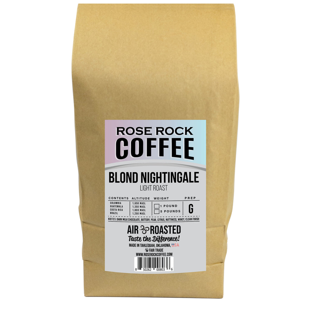 Blond Nightingale | Ground Coffee | Light Roast | Rose Rock Coffee | Air Roasted | 12oz | 1lb | 5lb | Sample