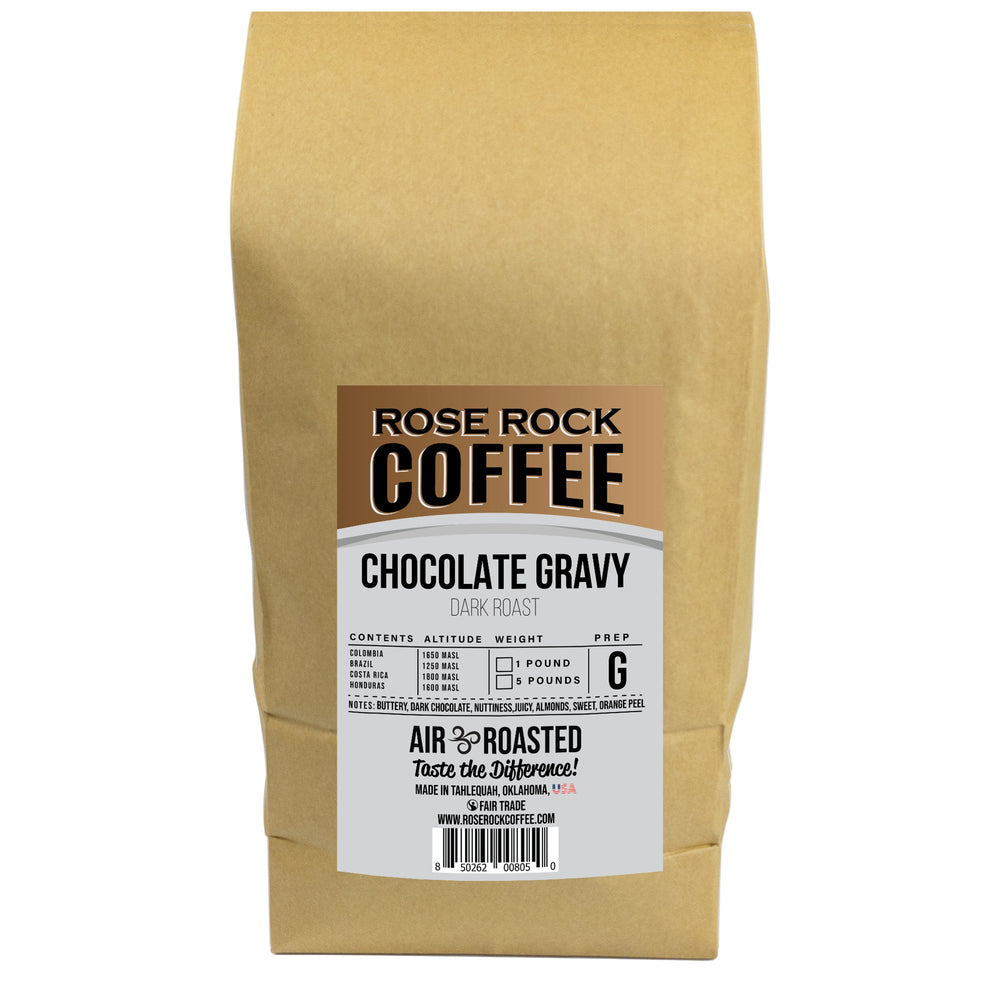 
                  
                    Chocolate Gravy | Ground Coffee | Dark Roast | Rose Rock Coffee | Air Roasted | 12oz | 1lb | 5lb | Sample
                  
                