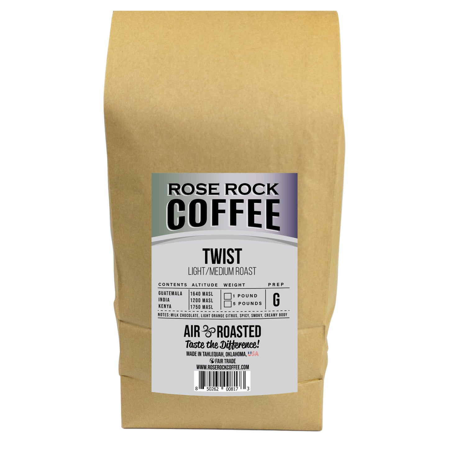 
                  
                    Twist | Ground Coffee | Light/Medium Roast | Rose Rock Coffee | Air Roasted | 10oz | 12oz | 1lb | 5lb | Sample
                  
                